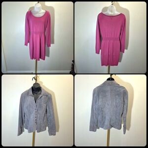 Old Navy Pink Sweater Dress + Vintage AMI Suede Jacket size Large Lot